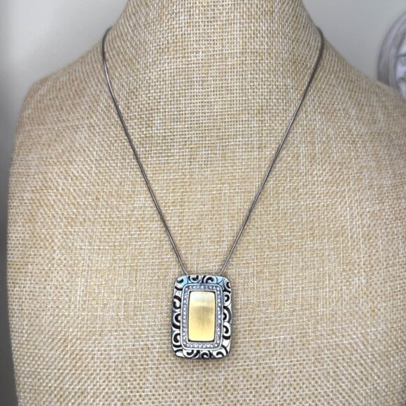 Brighton Rhythms Reversible Pendant Necklace Black & Gold Design Silver Chain Wo - Picture 1 of 13